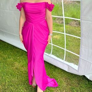 SERENA ROYAL PINK FLORAL SHOULDER GOWN